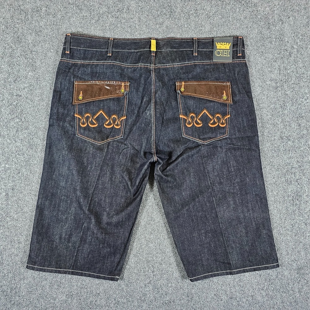 Y2K Super Baggy Crown Holder Embroidered Denim Shorts Jorts‎ Black Men's Size 50